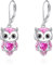 Eule Ohrringe für Damen 925 Sterling Silber Eule Schmuck Geburtsstein Eule Ohrhänger Geschenke (10-Oktober)