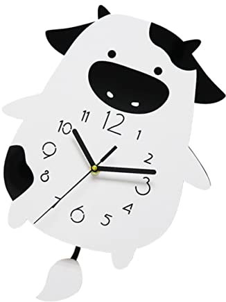 FUNOMOCYA Kuh Geformte Cartoon Stummuhr Dekorative Wanduhr Aus Acryl Mit Hochwertigem Mechanismus Für Schlafzimmer Und Wohnzimmer Weiß