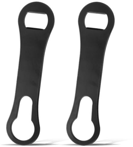 COMNICO Abridor de botellas y removedor de boquilla de vertido, 2 unidades, llave de barra plana, abridor de botellas de cerveza de acero inoxidable, negro de doble extremo, para camareros, hogar,