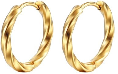 Creolen Edelstahl, Creolen Herren Gold Verdrehter Kreis Ohrringe Damen 12 x 2.5 mm