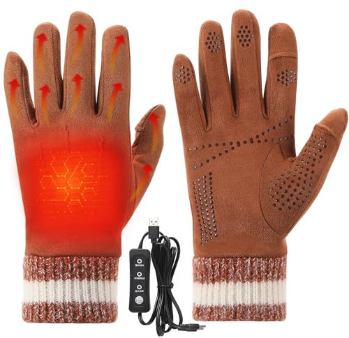 Geegear Heated Gloves For Men Women, USB Heated Glove 3 Levels Adjustable Thermal Gloves Unisex Anti-slip Winter Gloves Electric Heating Gloves Hand Warmer for Driving Cycling Hunting Hiking