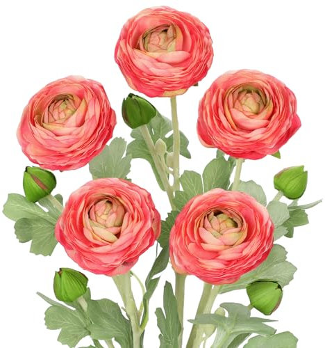 Arborus 5 STK Kunstblumen Ranunkeln 50 cm Kunstzweige mit Blüten Künstliche Pfingstrose Kunstblumen für Vase Deko Aesthetic auf Tisch Regal Fensterbank Innen Büro Hotel Zimmer Bad Deko