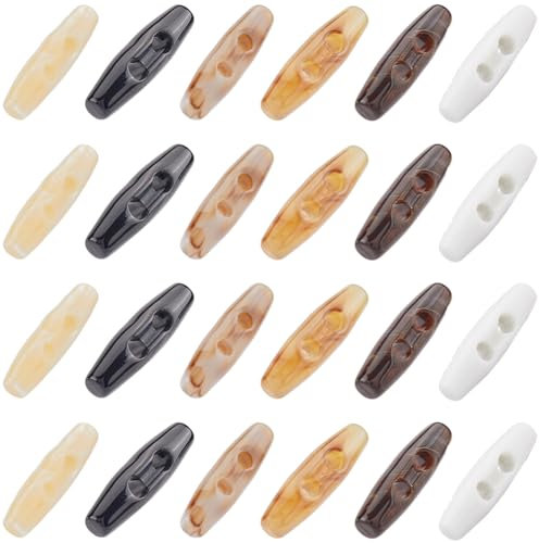 GORGECRAFT 72 Stück 6 Farben Acryl Knebelknöpfe 39mm Lang 2 Löcher Horn Olivenform Pullover Mäntel Knöpfe Ersatz Für Jacken Kleidung Nähen DIY Kunsthandwerk Projekte Schwarz Weiß Kokosnussbraun
