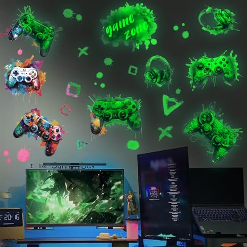 ANHUIB Gaming Sticker for Walls,Glow in The Dark Game Stickers,Gamer Wall Decals,Xbox Stickers for Walls,Gaming Zone Wall Sticker