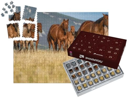 puzzleYOU: Puzzle-Adventskalender | „Quarter Horse-Herde auf Einer Grasebene vor den Pryor Mountains, Montana“ – aus der Puzzle-Kollektion Pferde, Westernpferde