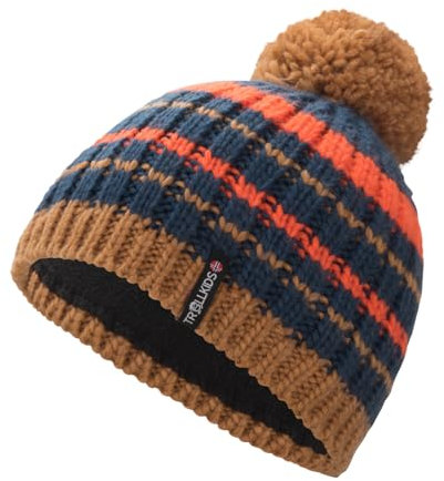 Trollkids Kinder Hafjell Bommelmütze, Mandel/Madeira blau, Größe 6-12 Years;52-56cm