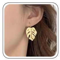 Aneneiceera Boho Hammered Leaf Dangle Earrings Gold Textured Palm Leaf Earring Hollow Metal Leaf Drop Earring Vintage Plant Monstera Leaves Earrings Jewelry for Women