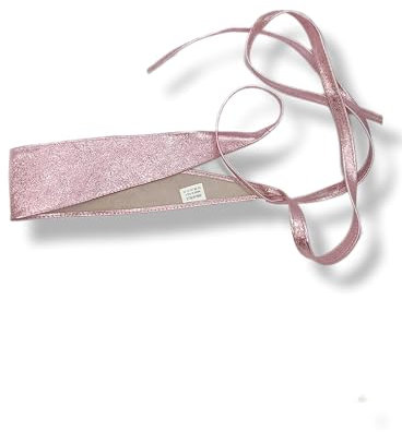 Ceinture femme Obi en Véritable Cuir Ceinture pour robe, tunique,sans boucle (rose irisé)