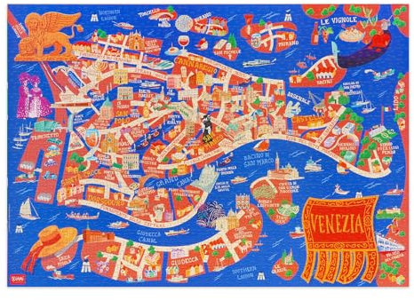 Legami-Puzzle mit 1000 Teilen, mit Anleitungsposter und Stoffumschlag, Brettspiel, in plastifizierter Pappe und Stoff, Venezia Thema, 68 x 48 cm