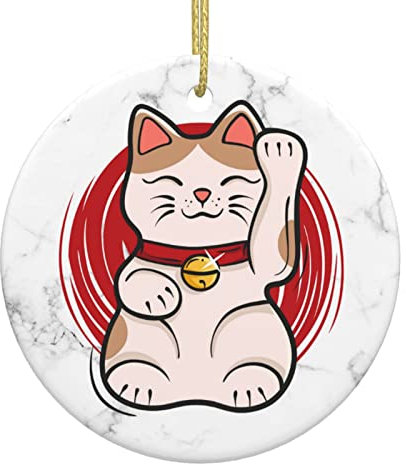 Japanese Lucky Cat Keepsake Remembrance Ornament With Ribbon Christmas Tree Decorations Ceramic Christmas Ornaments