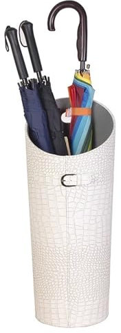 Porte-parapluies en cuir de grande capacité avec bac d'égouttage et crochets, porte-parapluies pour 5 à 10 parapluies longs, porte-parapluies pour entrée, terrasse, garage, bureau (couleur : blanc,