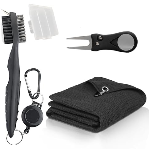 Golf Cleaning Kit, Golf Towel & Golf Club Cleaner Brush & Divot Repair Tool, Golf Accessories for Men - Golf Gifts for Men (3 in 1 Golf Accessories)