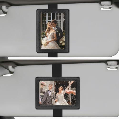 Leder-Fotohalter für die Auto-Sonnenblende, Fotoclip, passend für 5-Zoll-Auto-Bilderrahmen, zeigt Ihre Fotos, Fotohalter für die Sonnenblende fürs Auto, schwarz, sowohl horizontal als auch vertikal