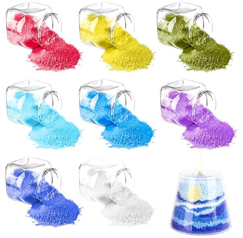 dellyy Kerzensand, Kerzenwachs Granulat 8 Farben, Kerzensand Set mit 40 Dochte, Paraffinwachs für Kerzen, Candle Sand, Wachsgranulat für Kerzen, Aroma Kerzensand, Wachsgranulat für Kerzen mit Docht