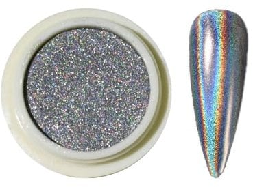 Holographic Chrome Nail Powder - Laser Rainbow Mirror Effect Silver Chrome Nail Powder, Silver Holographic Powder for Nails, Highly Pigmented Glitter Chrome Nail Powder Gel Polish Chrome Powder