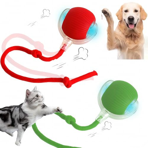JinRui-T 2PCS Active Rolling Ball with Tail for Dogs, Interactive Cat Ball | Chewie Rollie Pet Smart Chase Ball, Interactive Smart Cat Toy PetBall