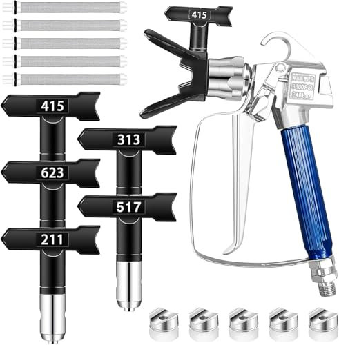 12 Pcs Airless Paint Sprayer Gun with Nozzle Guard 5 Spray Tips and 5 Airless Paint Spray Gun Filter for Airless Spraying Machine Paint Accessories (211,313,415,517,623)