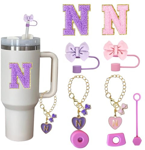 Letter Stanley Straw Cover Dustproof 10mm Straw Cover for Stanley Cup Accessories Set with Letter Charms and Personalized Name Stickers (N)