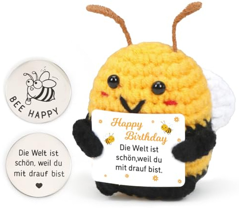 HUKUMA Positive Biene Geburtstagsgeschenk,Pocket Hug Bee Geschenke,Handgemachte Biene Glücksbringer,Emotional Support Mutmacher Geschenk,Lustige Geschenke für Frauen, Freundin, Freund, Kollegen,Mama