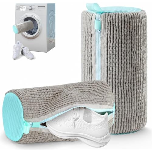 Hazzas 2-Pack Strong and Durable Shoe Laundry Bag for Washing Machine, Zippered & Reusable Mesh Cleaning Bags, Protects All Shoe Types & Sizes for Easy Washing (Grey).