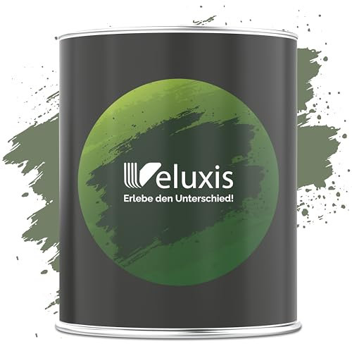 Veluxis® Peinture murale Vert de qualité supérieure pour intérieur– 1 litre, pouvoir couvrant de classe 1, sans traces, anti-goutte et peinture écologique, sans COV – (Olive Grove)