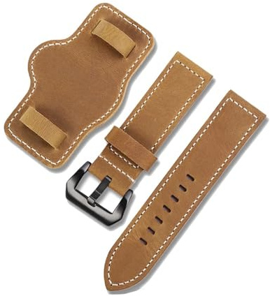 NBCNZCTSAS Lea/ther Uhrenarmband, 20, 22, 24, 26 mm, leicht zu wählende Klettverschlüsse, Schwarz, Braun, mit Ablage, Herren-Armband, passend for Panerai(Brown-B pin,26mm)