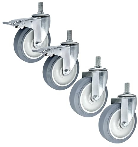 M14/M16/M20 Lenkrollen mit Schaft, 4er-Set, 3 Zoll, 4 Zoll, 5 Zoll, Lenkrollen mit Bremsen, geräuscharme Lenkrollen mit Gewindeschaft für Möbelwagen und schwere Beanspruchung (125 mm, M16 x