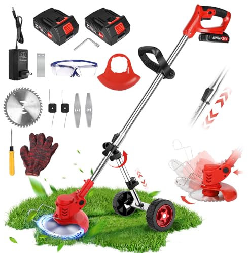Cordless Strimmer Adjustable Garden Strimmer 3 in 1 Electric Garden Strimmer Grass Cutter,Metal Blade Strimmer with 2 x 2.0Ah Battery 3 Type Blades, Battery Strimmer Brush Cutter for Lawn Garden Trim