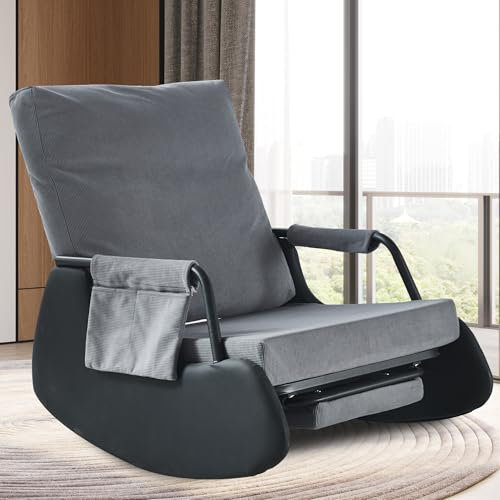 Schaukelstuhl Wohnzimmer mit Fußstütze, Schaukelsessel mit 3-Fach Verstellbare Rückenlehne, Schaukelstühle Relaxstuhl mit Armlehnen, Rocking Chair bis 150 kg für Balkon Schlafzimmer Garten Outdoor