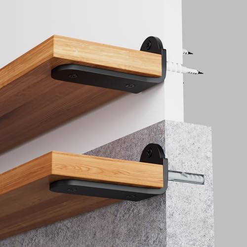 4 Pack Shelf Brackets 10cm, Heavy Duty Metal L Wall Brackets for Shelves with 5mm Thick and 70Kg Load Capacity, Black