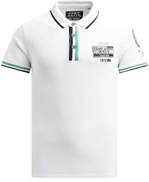 Camp David Herren Pikee-Polo mit Prints und Patches Opticwhite, L