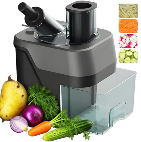AUTUMFLATGAO Coupe Legumes Electrique 4 en 1, Coupe Légumes Et Pommes De Terre, Râpes Et Hachoirs pour Oignons, Rapeur Legume Automatique avec 4 Lames en Acier Inoxydable
