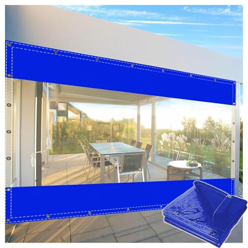 Outdoor Durchsichtige Planenvorhänge Wasserdicht,Blaue Transparente Planen Seitenteile Mit Reißverschlusstür,Wetterfeste 0,3mm Pvc Plastikplane Mit Ösen,Für Pavillon,Pergola,0Zip-1.2×2m(3.9*6.6ft)