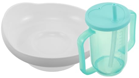 PENIKOKO Set de Gobelet à Paille et Assiette Ventouse Silicone Antidéversement pour Adultes Handicapés et Seniors Tasse Ergonomique avec Bords Anti-débordement Support de Repas