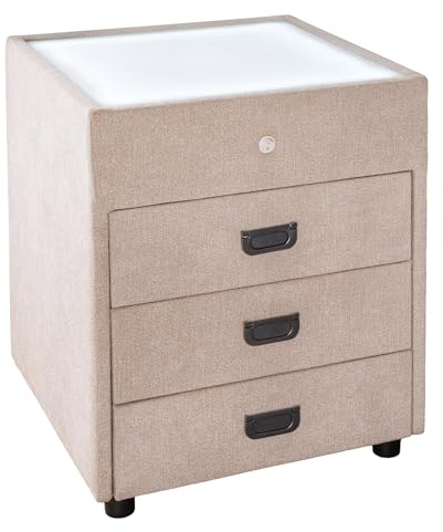 Riess Ambiente Nachttisch Toulouse 45cm - schwarz beige - Samt | Stauraum, hochwertig, langlebig, für Schlafzimmer, Schubladen, Metallgestell