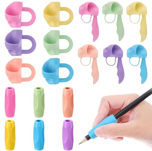 18 Piezas Adaptador Lápiz para Niños, 3 Modelos Corrector de Escritura en Silicona, Protector de Dedos Ergonomico para Posición Correcta del Lápiz, Adecuado para Zurdos y Diestros