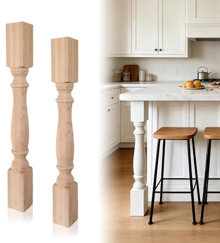 DOLEMODUO Kitchen Island Legs, 2Pcs Unfinished Farmhouse Table Legs, DIY Wooden Table Legs for Dining Table Kitchen Counter Coffee Table