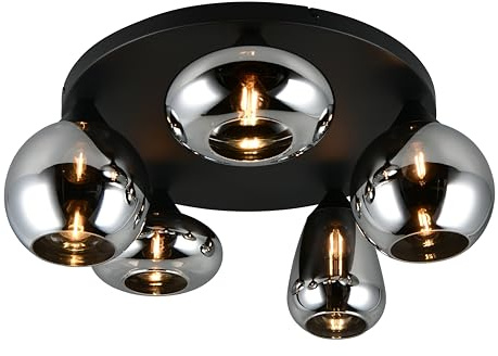 Trio Leuchten Deckenleuchte Lumina 617030532, Metall Schwarz matt, Glas Chrom bedampft, exkl. 5x E14, Smoke