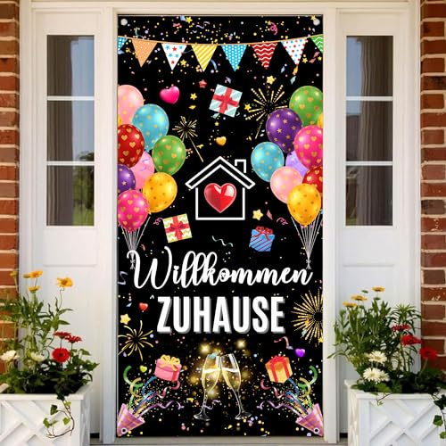 Tasoraor Willkommen Zuhause Deko Banner - Welcome Home Party Dekoration Türbanner 185 x 90 cm, Stoff Tür Dekorationen für Drinnen und Draußen Familie Rückkehr Familienfeiern