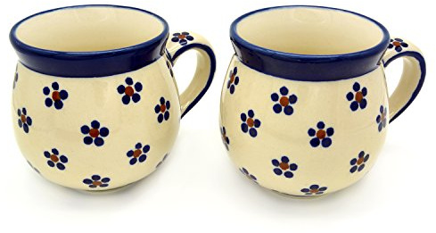 Bunzlauer keramik Original Becher, Kugelform 280 ml, im Set zu 2 Stück (Dekor Margarete)