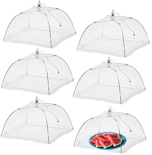 WISDOMWELL Pop-Up Mesh Food Covers Tent Umbrella 6 Pack 17 inch Reusable and Collapsible Screen Net Protectors for Outdoors Parties Picnics BBQs Keep Out Flies Bugs Mosquitoes