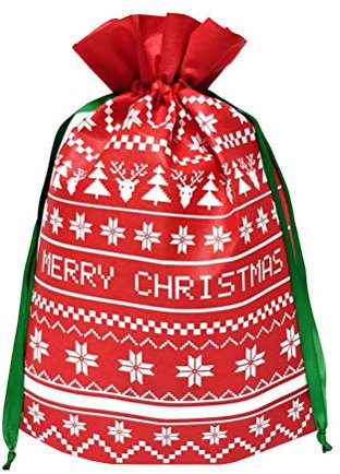 YeahiBaby 3 Stücke Nikolaussäckchen Weihnachten Säckchen mit Kordelzug Geschenkbeutel Geschenksäckchen Weihnachtsdeko Süßigkeiten Beutel zum Befüllen (rot)