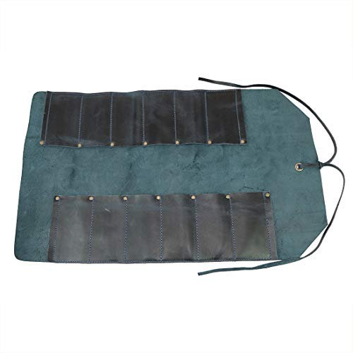 Hide & Drink, Große Werkzeugtasche aus Leder (12 Fächer), tragbare Handgepäcktasche, Werkstattaufbewahrung, Holzbearbeitungswerkzeug-Organizer, Vintage-Stil, handgefertigt (Schieferblau)