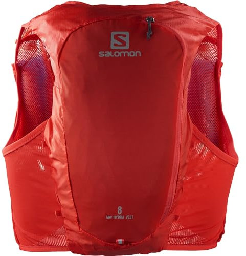 SALOMON Hydra 8 Unisex Hydration Vest with 2 Soft Flasks (500ml), Trail Running and Hiking, Fiery Red, Extra Large