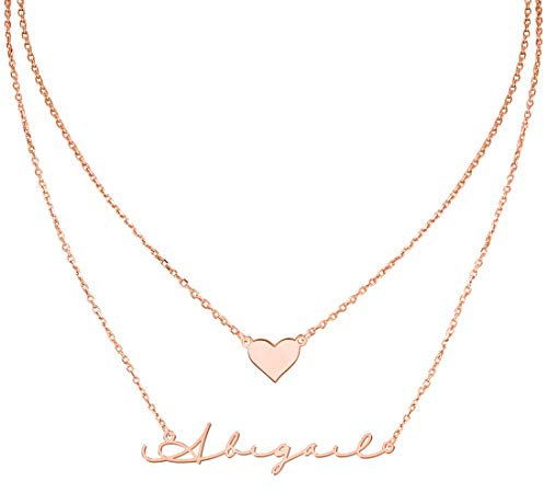 MissChic Personalisierte Anhänger Halskette, Geschichtete Halskette, Namenskette, Silber Personalisierte Kette,18K Rosegold/Gold Vergoldet Halskette, aussagekräftige Halskette, Herz Halskette