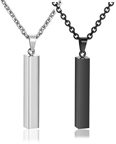Zysta Pärchen Anhänger Halskette- Unisex Edelstahl Kette Halskette mit Quader Anhänger mit 24 Kette in Silber Schwarz Gold Rosegold für Valentinstag/BFF Geschenk (Silber+Schwarz)