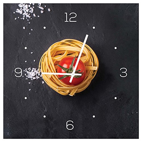 levandeo Wanduhr Alu-Dibond 30x30cm Uhr Alubild Küche Pasta Nudeln Deko Küche Aluminium Küchendeko Einrichtung