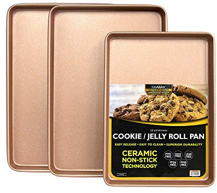 casaWare 3pc Ultimate Commercial Weight Cookie Sheet Set, Two 15 x 10-Inch Pans, One 13 x 9-Inch-Inch Pan (Rose Gold Granite)