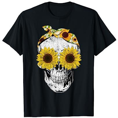 Totenkopf Sonnenblume Shirt Floral Bandana Skelett Kopf T-Shirt