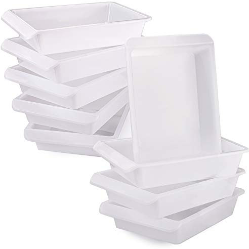 Yopay 9 Pack Plastic Art Tray for Classroom, White Craft Trays for Kids, Paper Organizer Bins, Activity Organizer Serving Tray for DIY Projects, Painting, Beads, Slime Sensory Toys